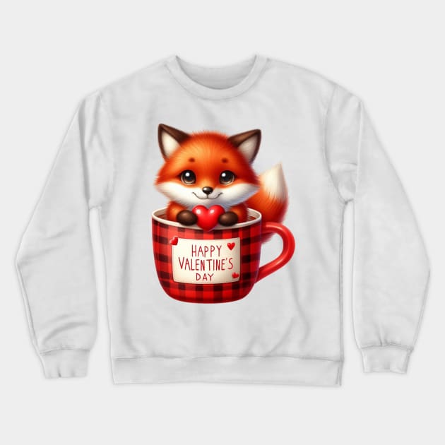 Valentine Fox In Tea Cup Crewneck Sweatshirt by Chromatic Fusion Studio